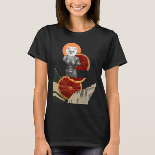 White Marble Cat Sticker T-Shirt