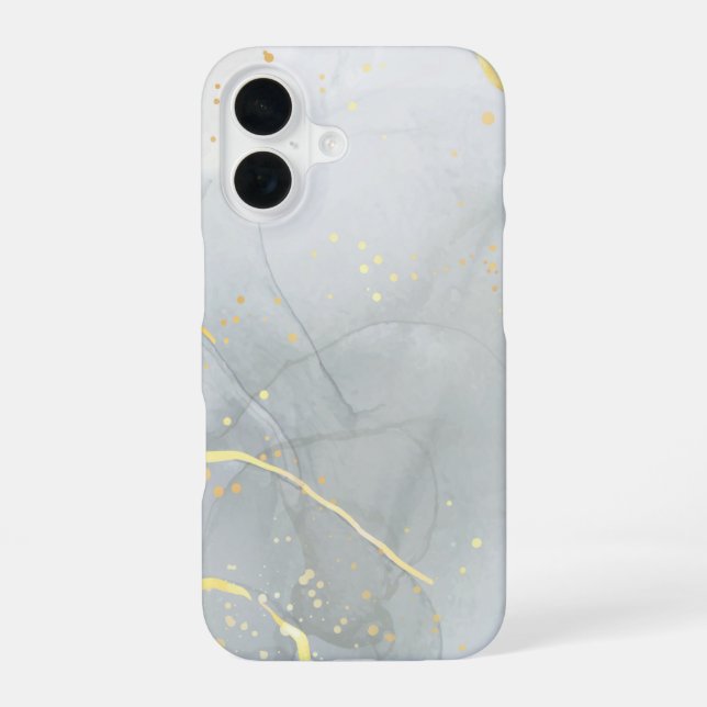 White Marble Chic Glitter iPhone 16 Case (Back)