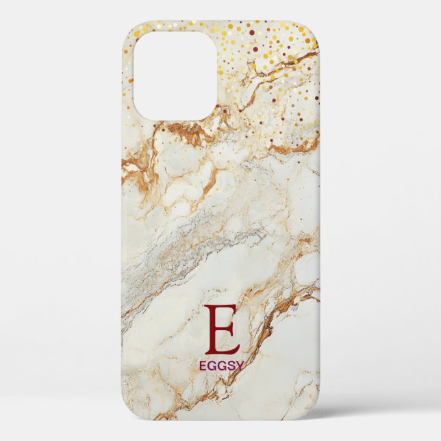 White marble chic gold glitter monogram Case-Mate iPhone case (Back)