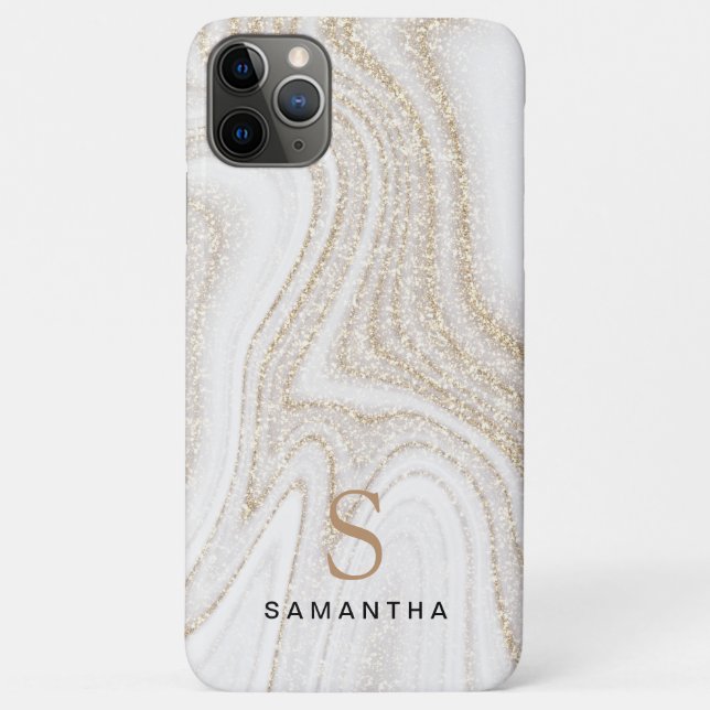 White marble chic gold glitter monogram Case-Mate iPhone case (Back)