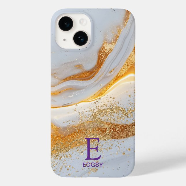 White marble chic gold glitter monogram Case-Mate iPhone case (Back)