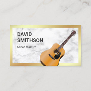 White Marble Classy Guitar Music Teacher Guitarist Business Card