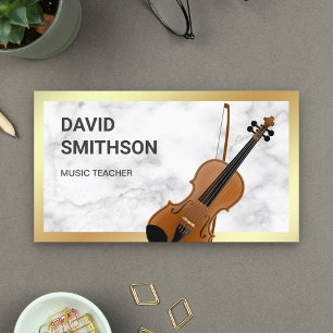 White Marble Classy Violin Music Teacher Violinist Business Card
