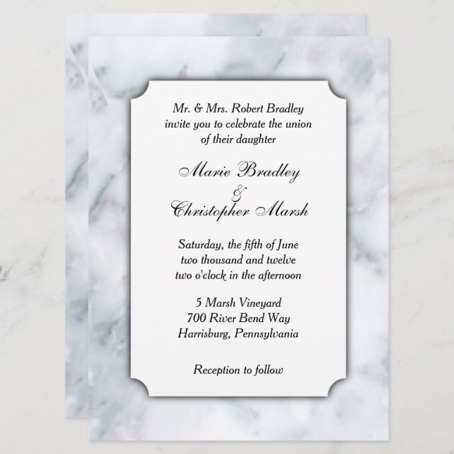 White Marble Classy Wedding Invitation (Front/Back)