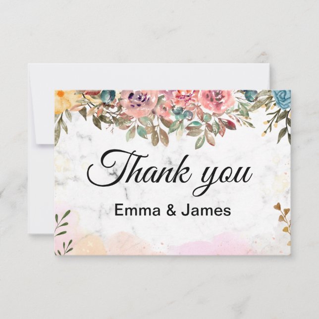 White Marble Colourful Creative Watercolor Thank You Card (Front)