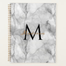 White Marble Custom Monogram Name Planner