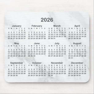 White Marble Dark Grey 2026 Calendar Mouse Mat