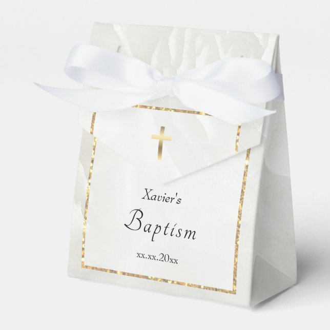 white marble design | Baptism Favour Box (Front Side)