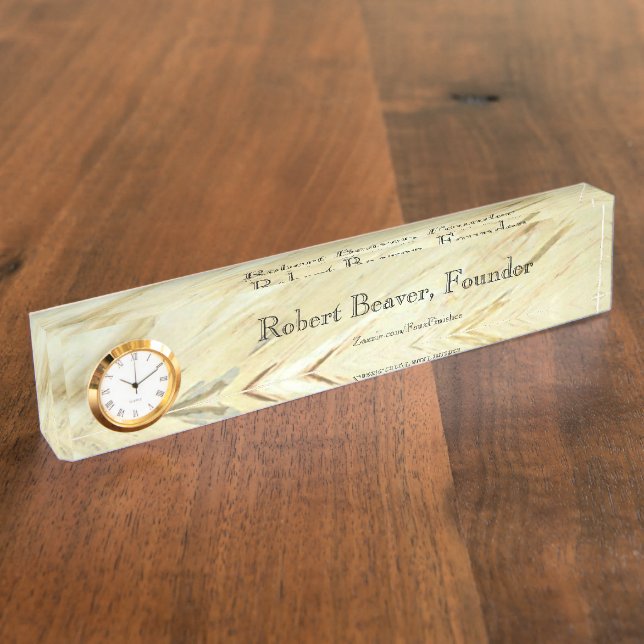 White Marble Desk Nameplate With Clock (Side)