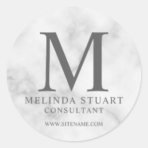 White Marble Elegant Monogram Business Classic Rou Classic Round Sticker