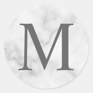 White Marble Elegant Monogram Classic Round Sticker