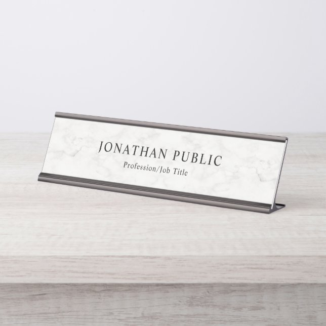 White Marble Elegant Professional Modern Design Desk Name Plate (Front)