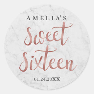 White Marble Faux Rose Gold Sweet Sixteen Sticker