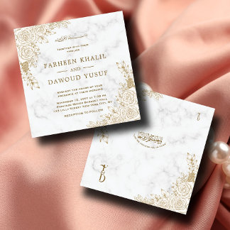 White Marble Floral Lace Islamic Muslim Wedding Invitation