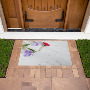 White Marble Flower   Doormat