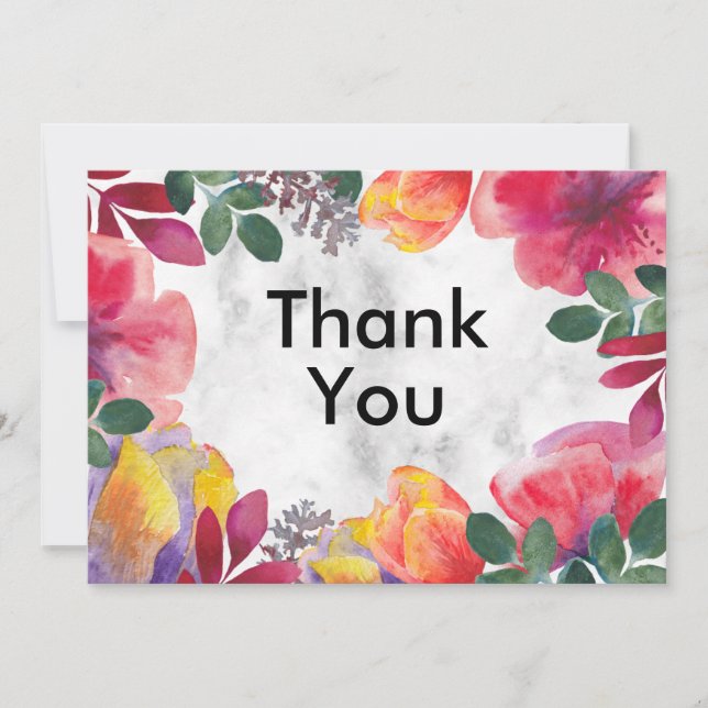 White Marble Flower  Thank You Card (Front)