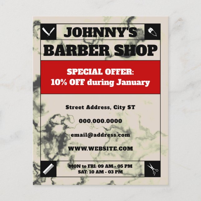 White marble framed barber style  flyer (Front)