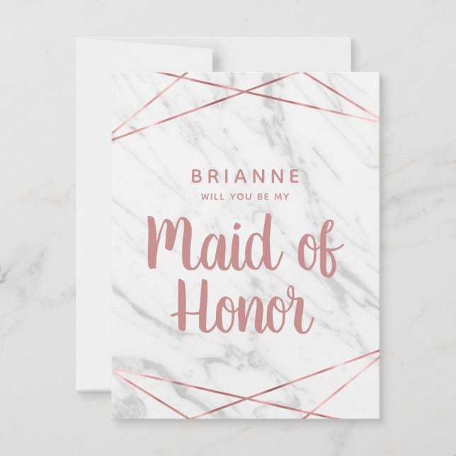 White Marble Geo Will You Be My Maid of Honour Invitation (Front)
