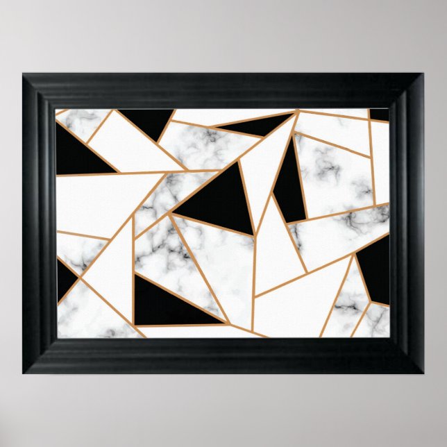 White Marble Geometric in Gold Poster (Front)