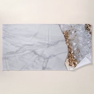 White Marble Gilded Black Agate Beach Towel