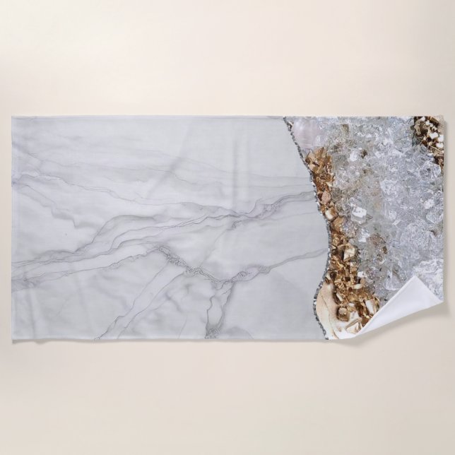 White Marble Gilded Black Agate Beach Towel (Front)