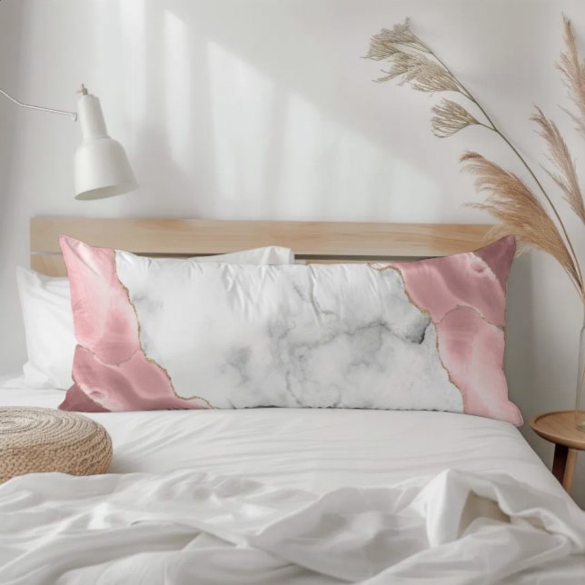 White Marble Gilded Blush Pink Agate Body Cushion (Creator Uploaded)