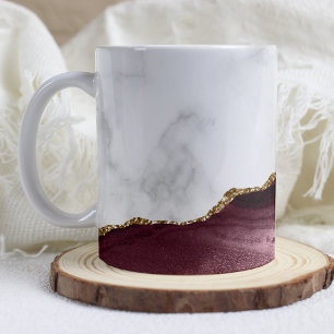 White Marble Gilded Burgundy Agate Coffee Mug
