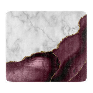 White Marble Gilded Burgundy Agate Cutting Board