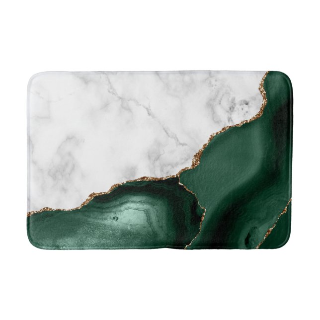 White Marble Gilded Emerald Green Agate Bath Mat (Front)