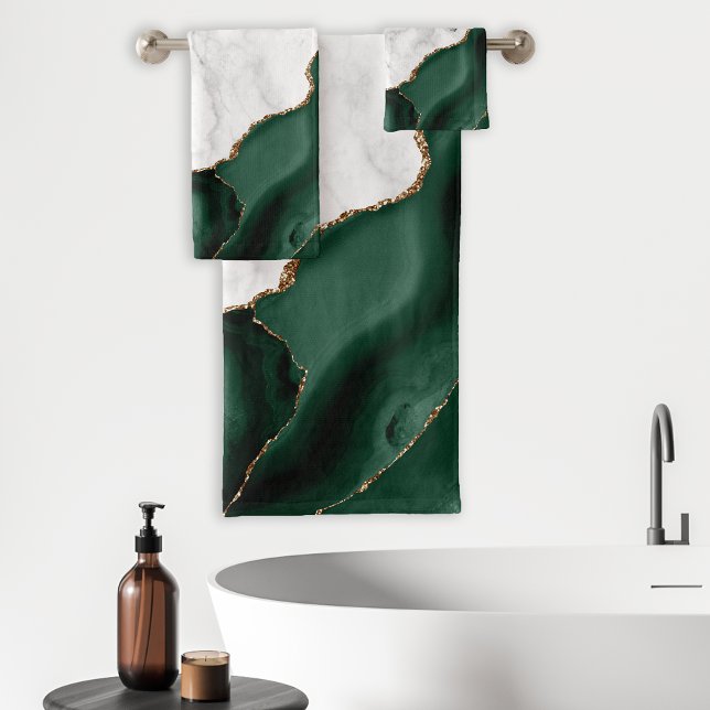 White Marble Gilded Emerald Green Agate Bath Towel Set (Creator Uploaded)