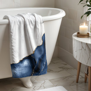 White Marble Gilded Navy Blue Agate Bath Towel