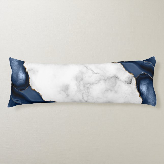 White Marble Gilded Navy Blue Agate Body Cushion (Front)