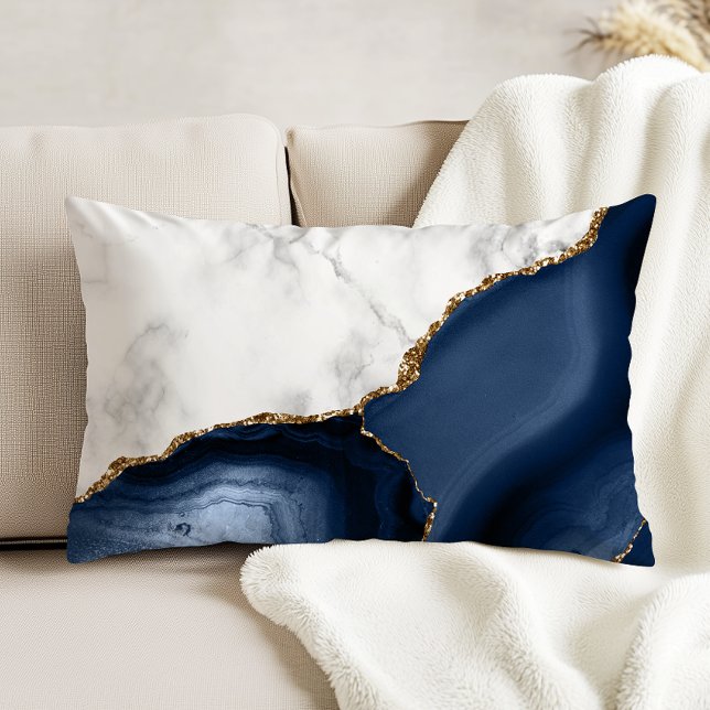 White Marble Gilded Navy Blue Agate Decorative Cushion (Creator Uploaded)