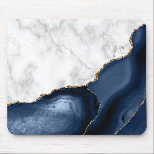 White Marble Gilded Navy Blue Agate Mouse Mat
