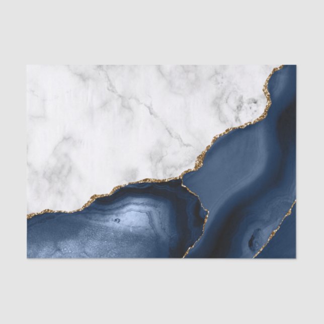 White Marble Gilded Navy Blue Agate Tissue Paper (Front)