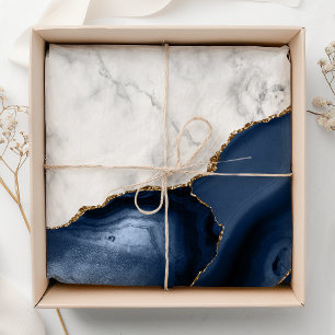 White Marble Gilded Navy Blue Agate Tissue Paper