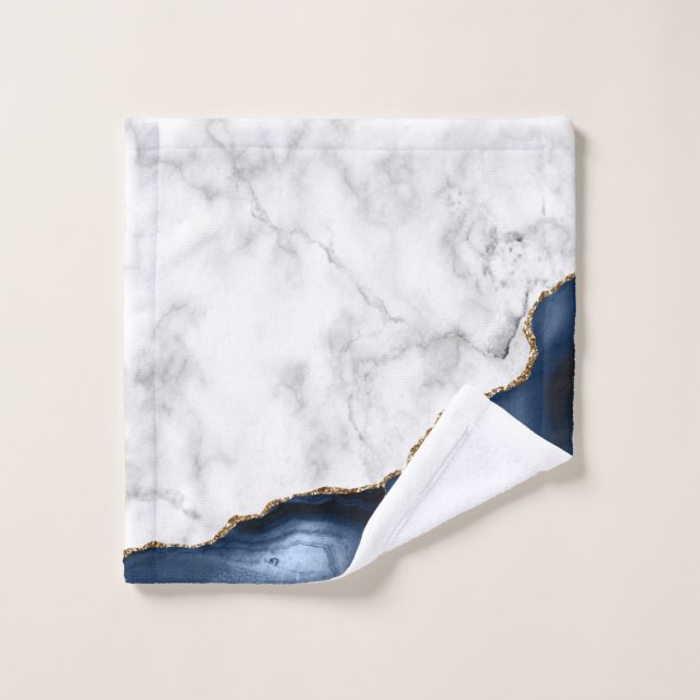 White Marble Gilded Navy Blue Agate Wash Cloth (Wash Cloth)