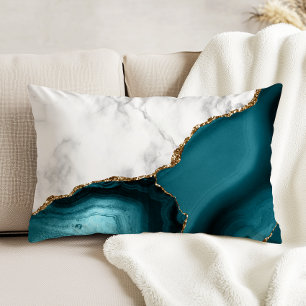 White Marble Gilded Teal Agate Decorative Cushion
