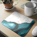 White Marble Gilded Teal Blue Agate Mouse Mat<br><div class="desc">Elegant white marble and teal blue agate gilded with faux gold glitter combine in this luxurious design.</div>