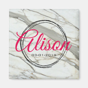 White marble girl birth date magnet