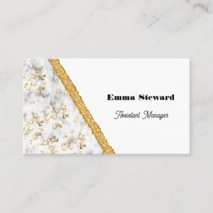 White Marble Glam Gold & Glitter Business Card