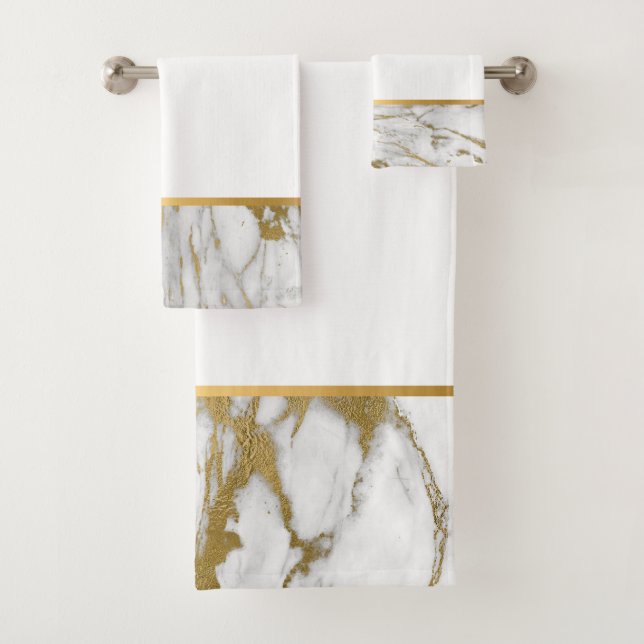 WHITE MARBLE GOLD BATHROOM TOWEL SET (Insitu)