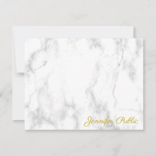 White Marble Gold Calligraphy Monogram Name Text Card