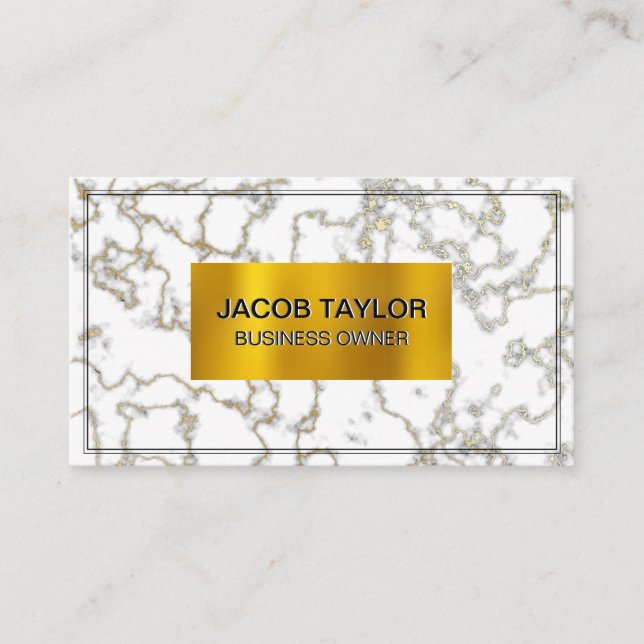 White Marble | Gold Flake Texture Business Card (Front)