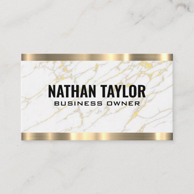White Marble Gold Foil | Golden Metallic Business Card (Front)