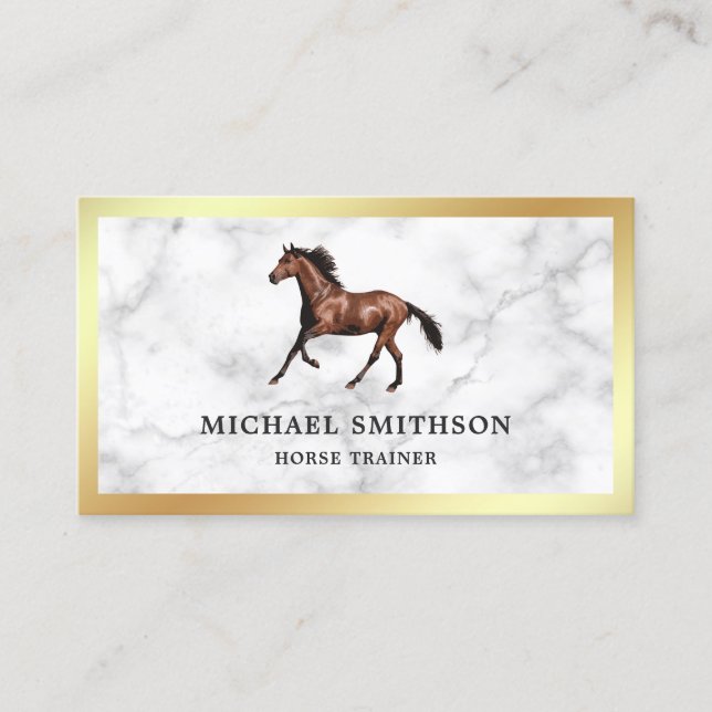 White Marble Gold Foil Horse Riding Instructor Business Card (Front)