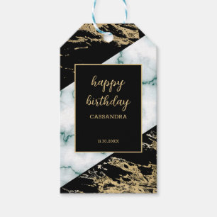White Marble Gold Foil Paint Texture Birthday Gift Tags