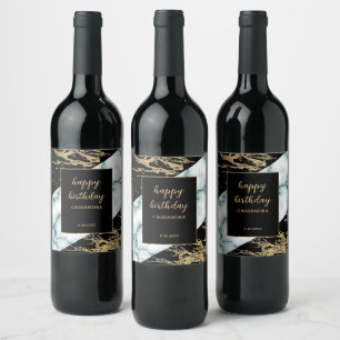 White Marble Gold Foil Paint Texture Birthday Wine Label