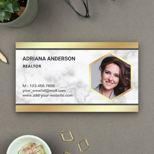 White Marble Gold Foil Real Estate Photo Realtor Business Card