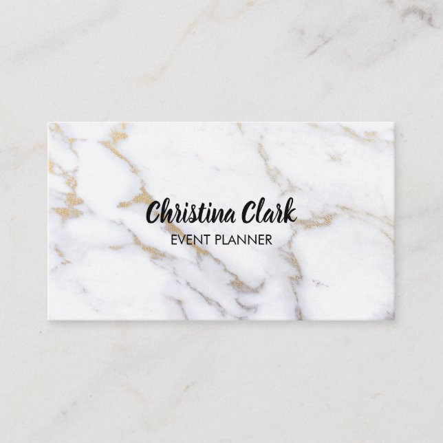 White Marble Gold Glitter Custom Personalised Business Card (Front)